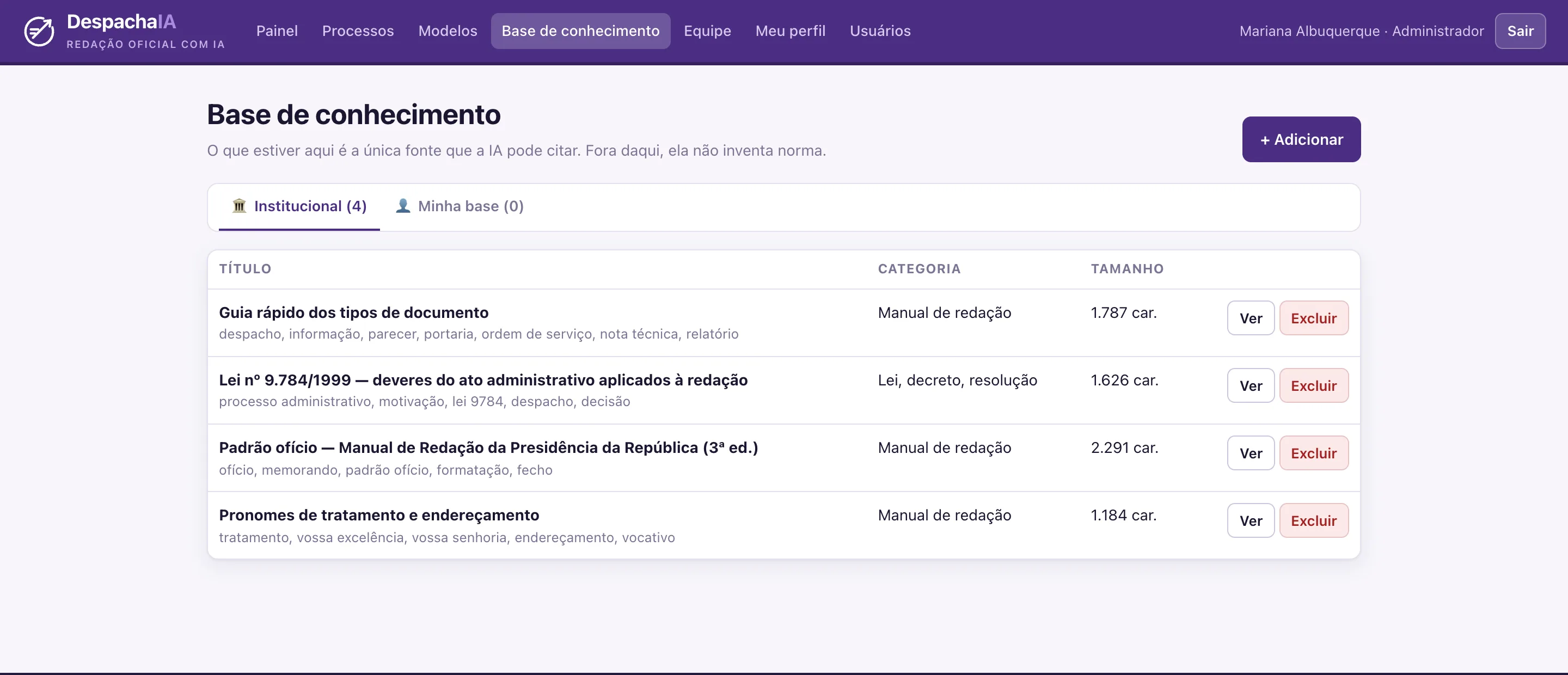Base de conhecimento com manuais e leis
